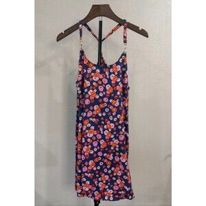 anrabess navy blue floral strappy dress with gold hardware xl